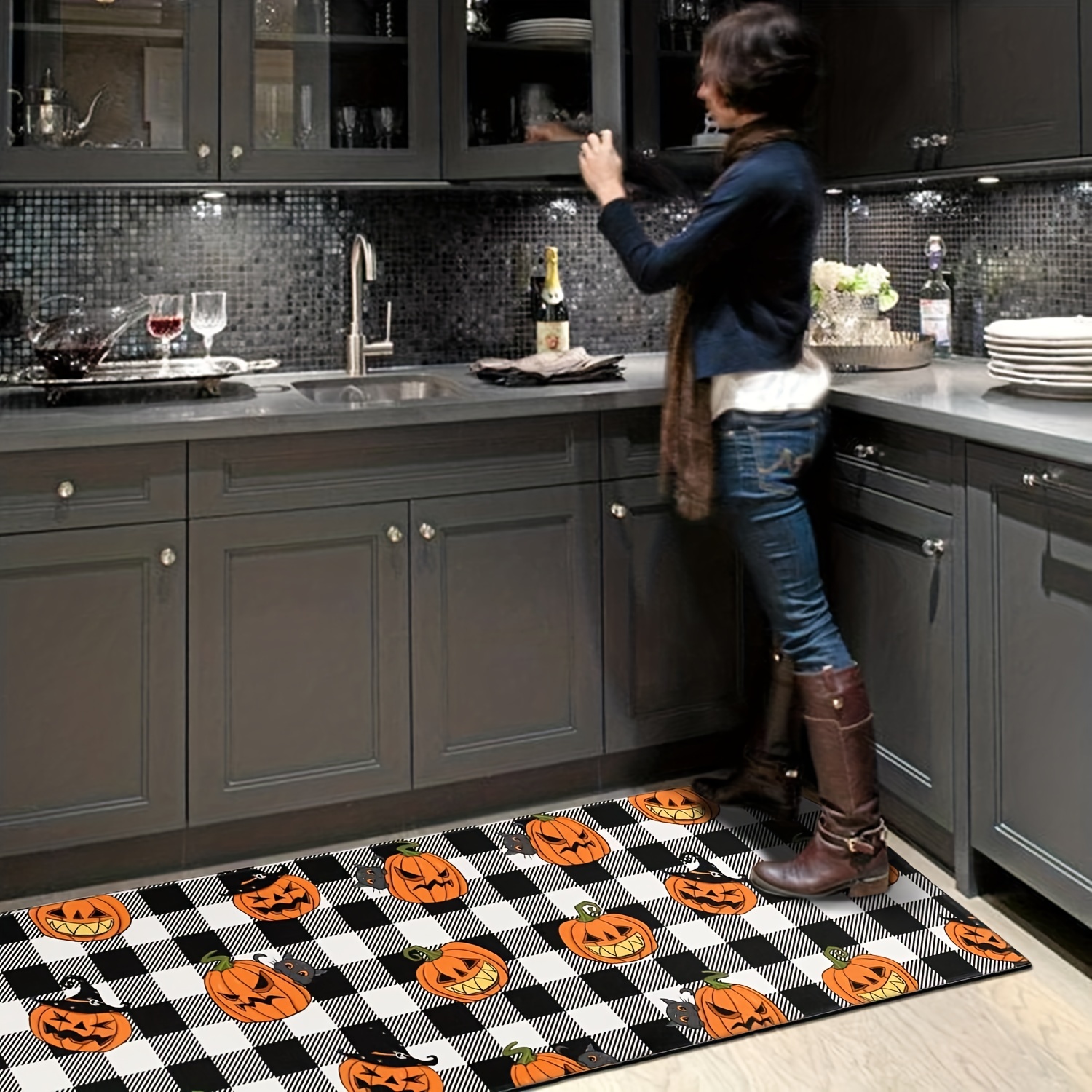 Buffalo Plaid Kitchen Rugs and Mats Non-Slip Washable Absorbent Stain  Resista