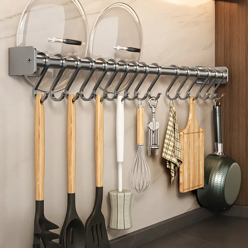 Kitchen Storage Rack With Six Hooks No Punching - Temu