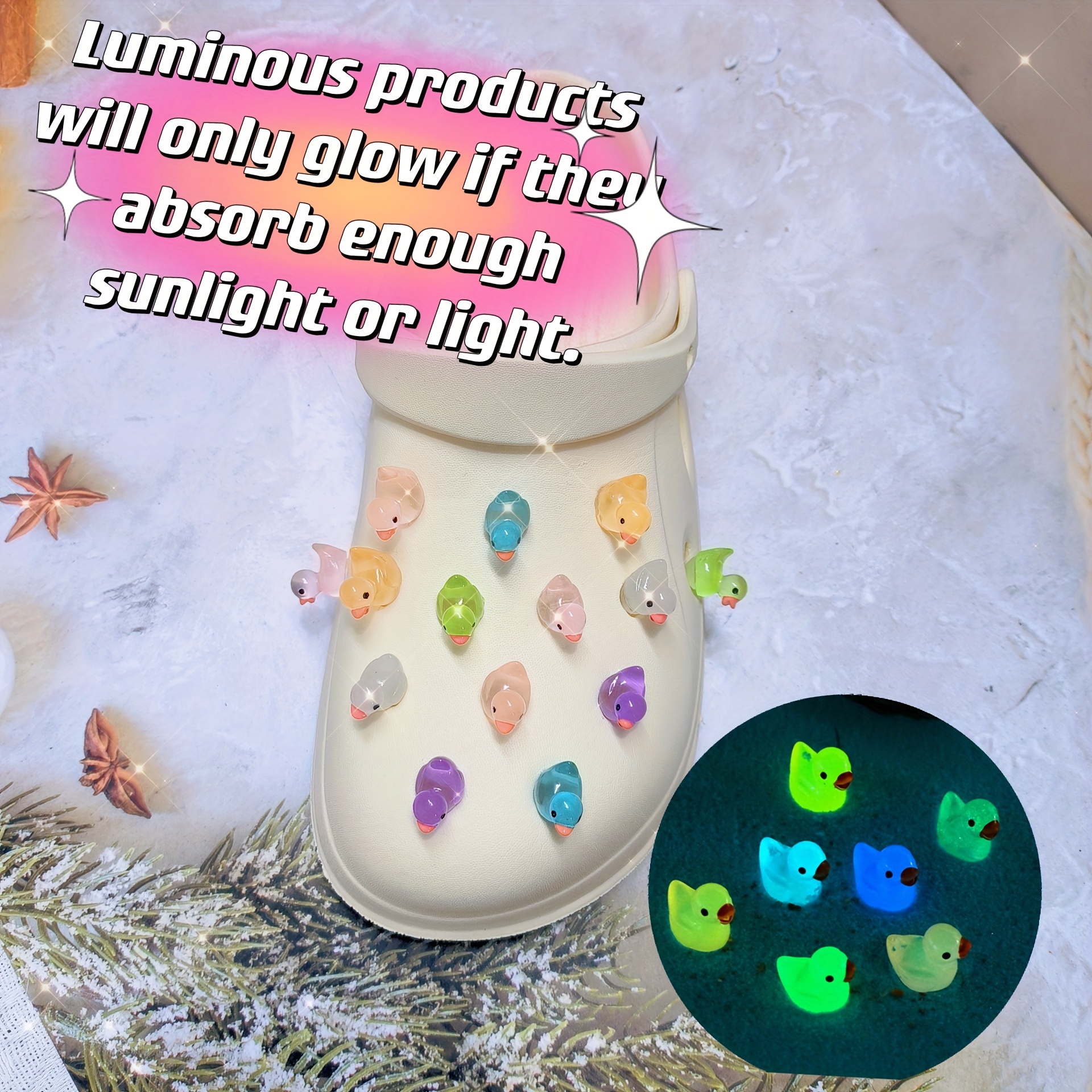 14pcs Glow In The Dark Rubber Duck For Croc Accessories Shoe Jewelry  Decoration