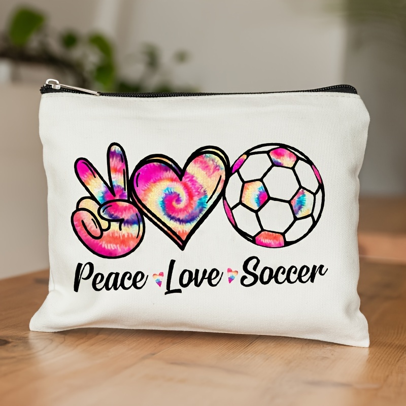 Kosmetiktasche Mit Schleife & Fußball-Design – 19,1x25,4 Cm, Aus Leinenstoff, Perfektes Geschenk Für Fußballbegeisterte Mädchen & Frauen