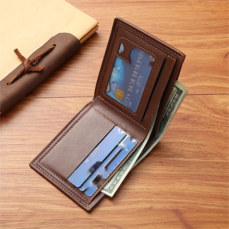 Men's Wallet Short Money Clip, Fashion Multi-card Lychee Pattern Horizontal  Splicing Leather Clip - Temu