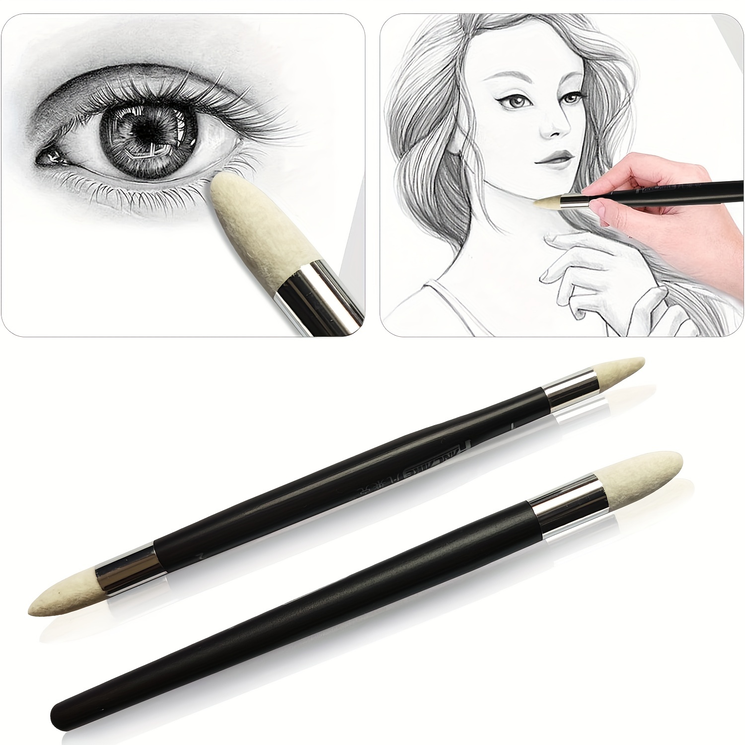 2pcs Sketch Pen Sponge Art Paintbrush Sets Sketching Brush Wipe Pen  Washable Shading Pen Art Rubbing Tool For Student Artist Painter Charcoal  Sketch D