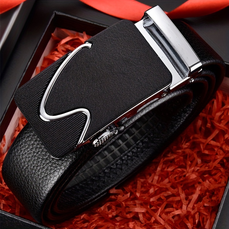 Fashion Faux Diamond Inlaid Large B Letter Automatic Buckle Pu Leather Belt  For Men - Temu