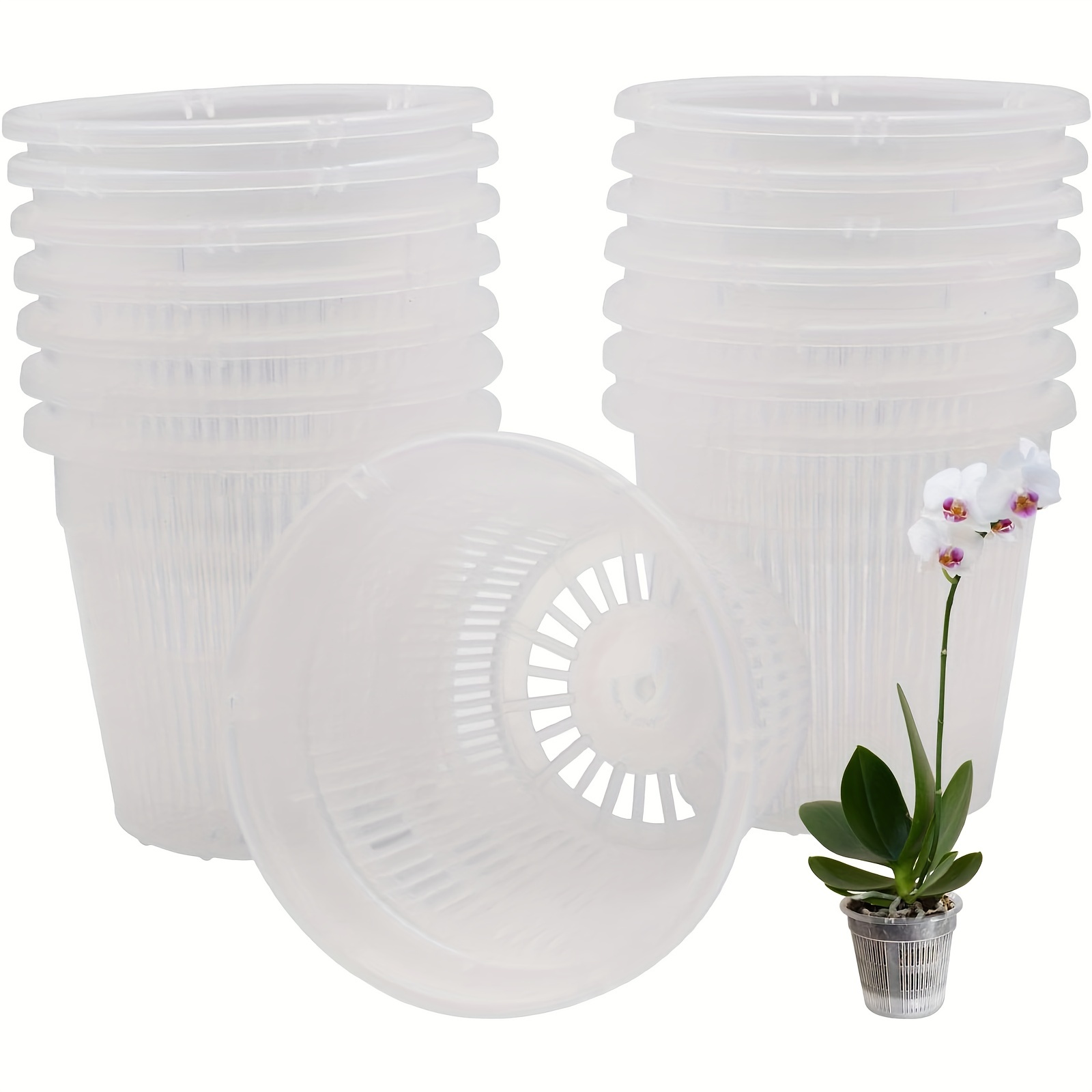 

5pcs, Orchid Pot 4.5 Inch Clear Orchid Pots With Holes Slotted Mesh Net Cups Planting Baskets For Repotting Gardening Flower Plants Pots