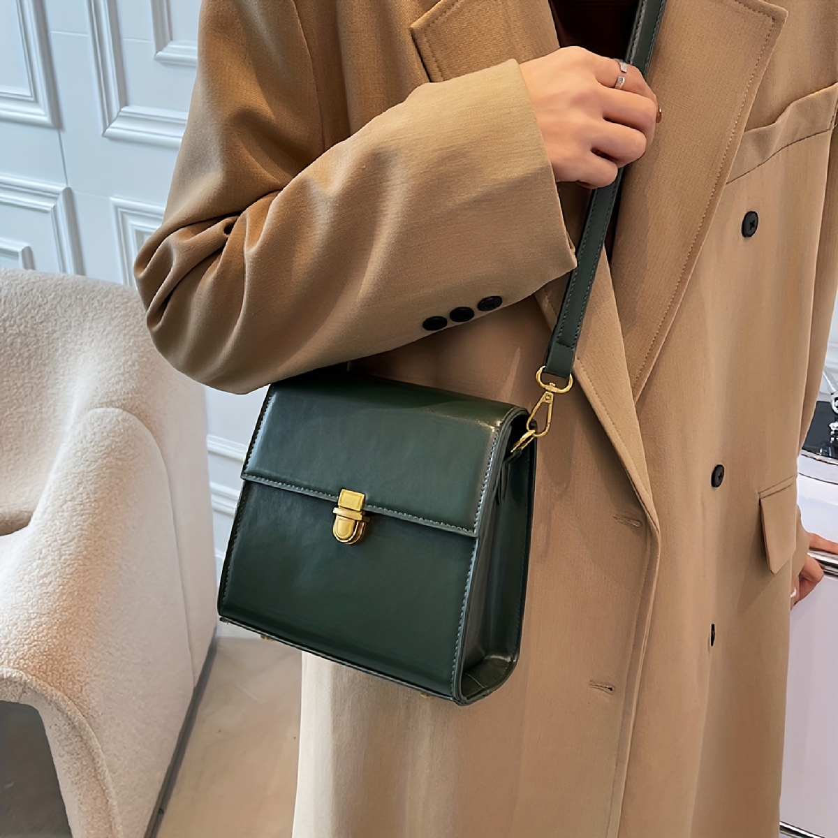 Mini Flap Crossbody Phone Bag, Letter Print Shoulder Bag, Women's Studded Decor Square Purse (4.7*6.7*3.7) Inch,$10.99,Geometric,Flower Green,Temu