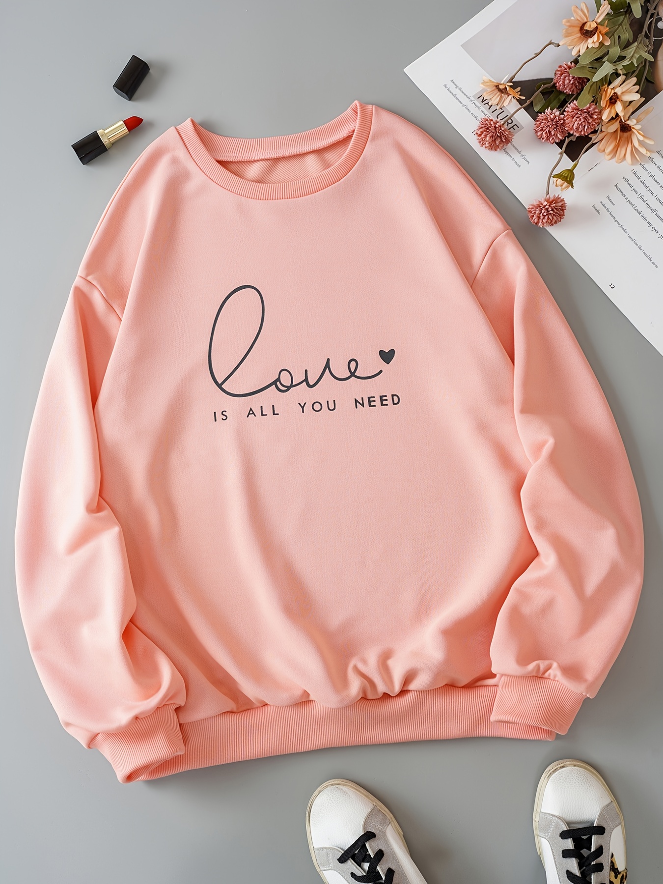 Love Print Girls Outfits Casual Crew Neck Long - Temu