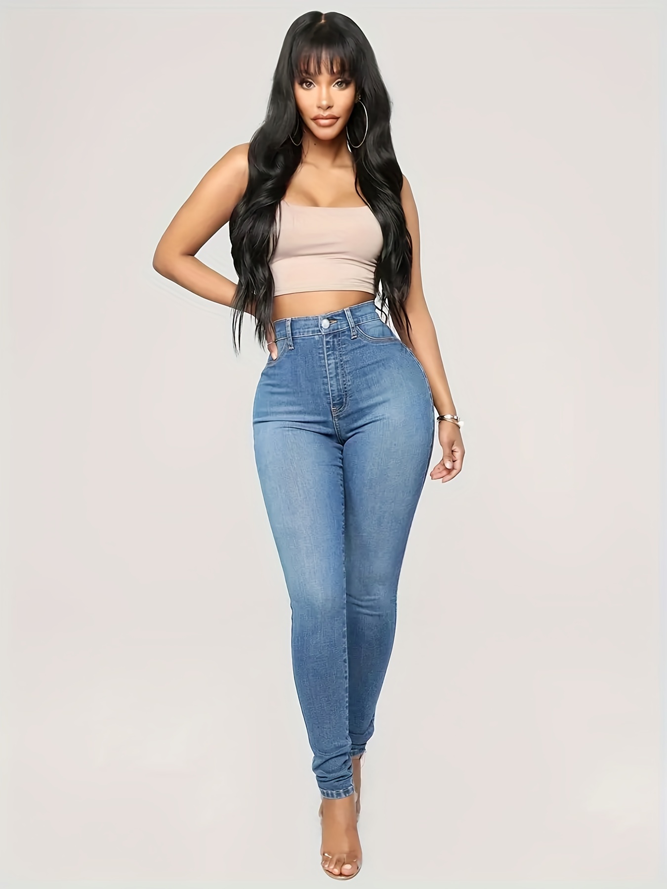 SMihono Clearance Young Womens Plus Size Full Length Jeans Women Classic High  Waist Horseshoe Pants Micro Horn Slimming and Sexy Pants Dark Blue 8 