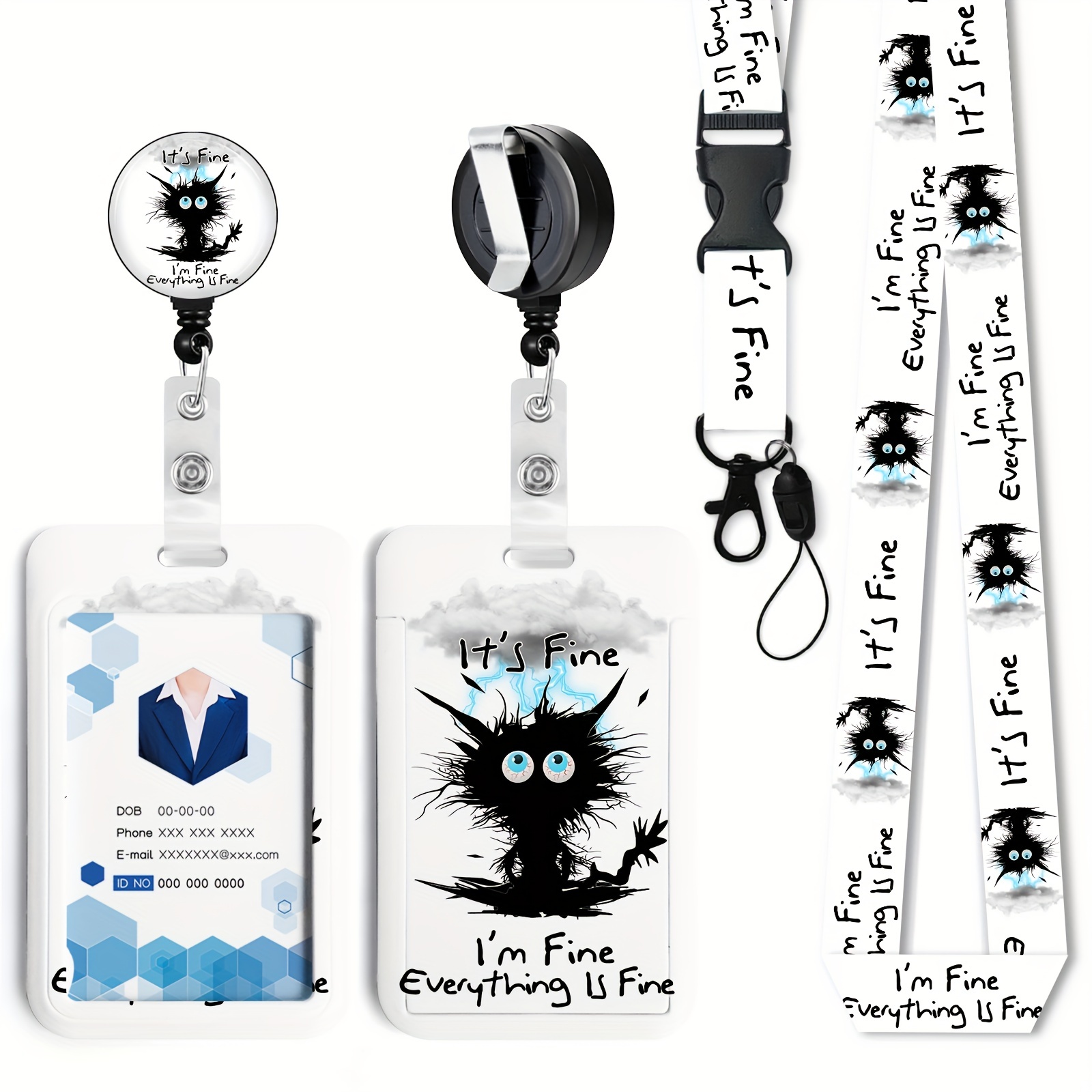 Id Badge Holder With Lanyard Funny Black Cat Retractable - Temu Canada