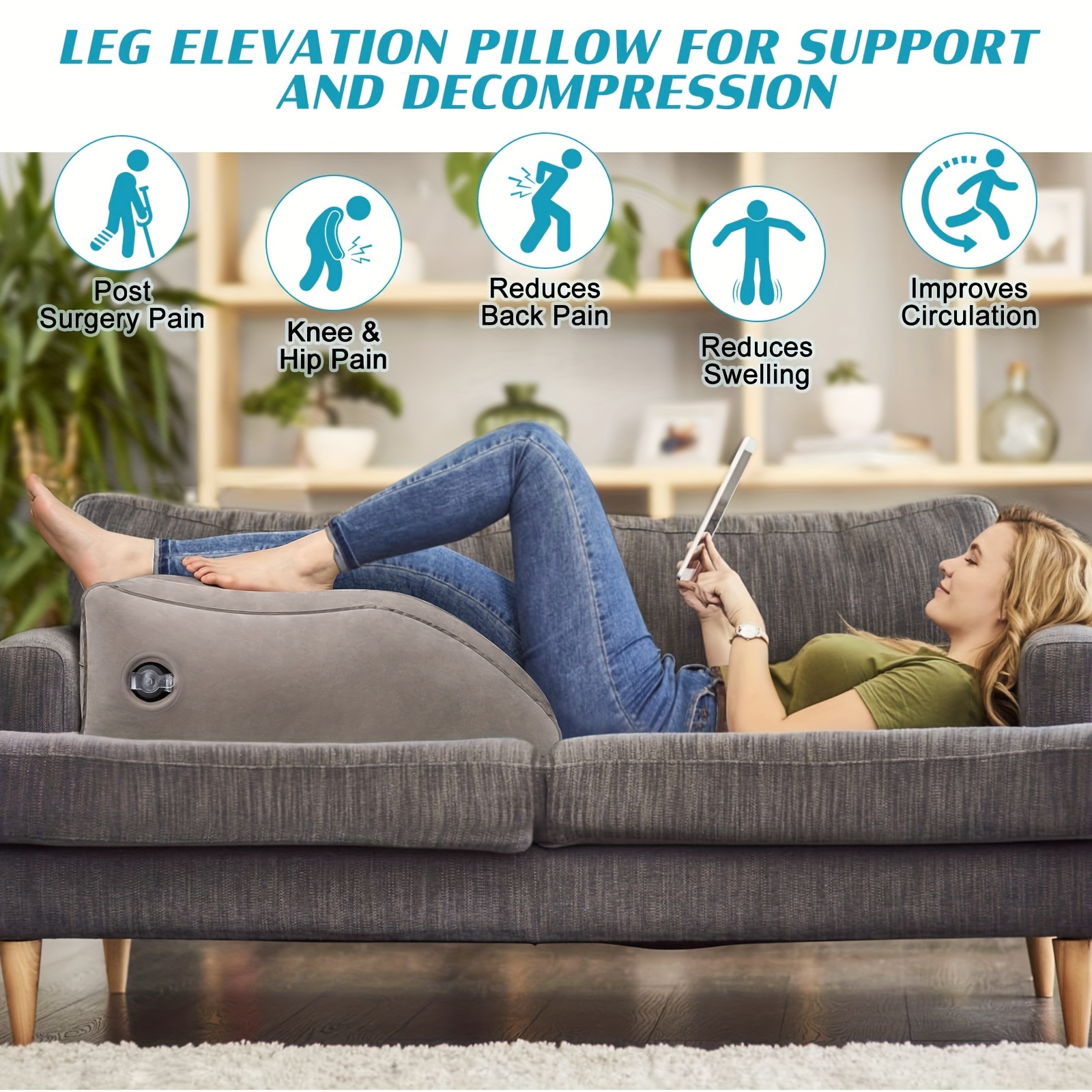 Leg Elevation Pillows, Inflatable Wedge Pillows for Sleeping, Comfort Leg Pillows Improve Circulation, Suitable for Relax Muscles & Comfort Swelling