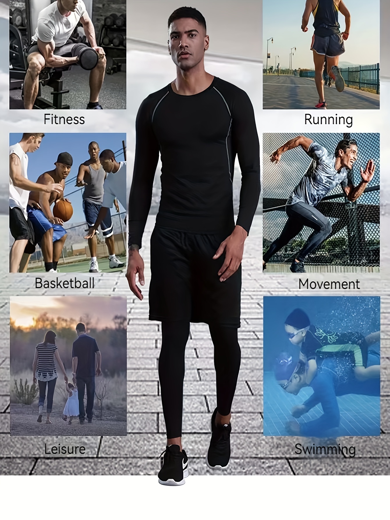 Men's Running Breathable Long Tights Dry+ - black