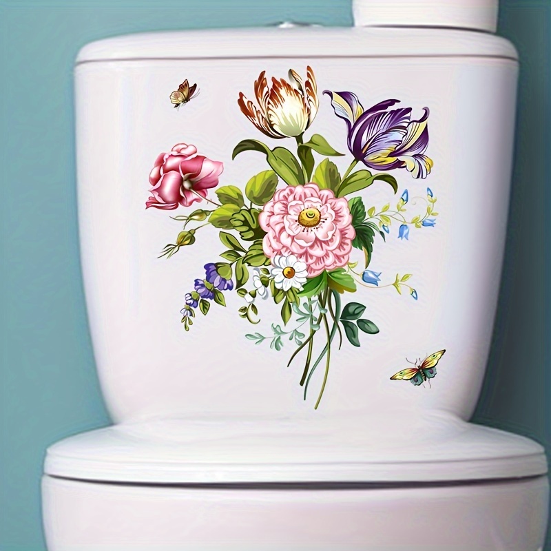 Plante Fleurs Papillon Sticker Mural Toilette Autocollant Stickers Muraux #