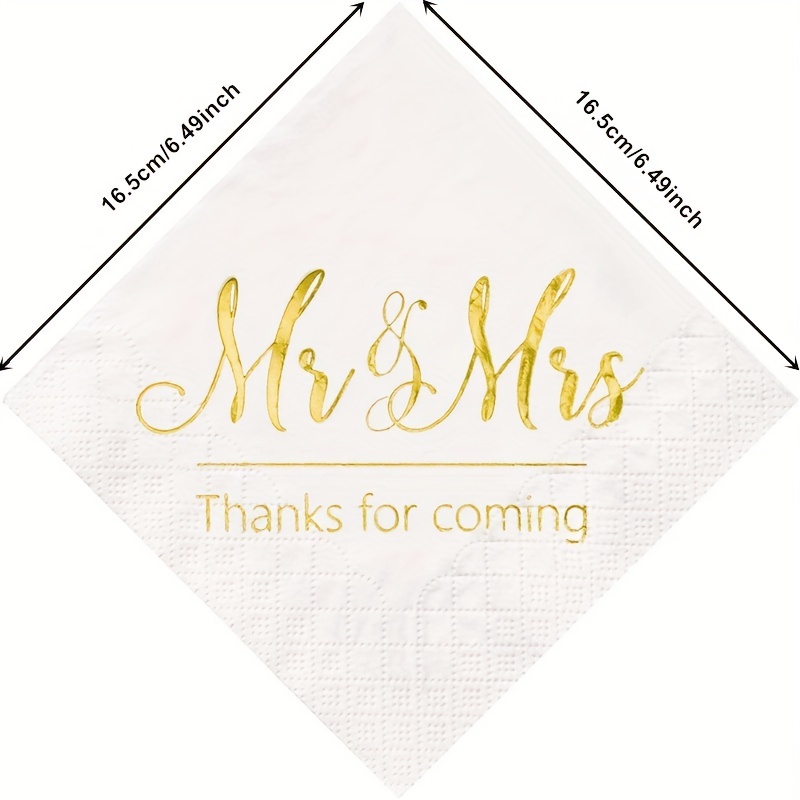 Disposable Mr & Mrs Wedding Napkins Set, Golden Foil Words