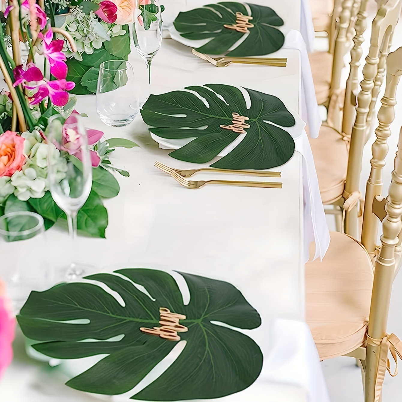  Moon Boat 120PCS Tropical Palm Leaves Plant Imitation  Leaf-Hawaiian/Luau/Jungle Party Table Decorations : Home & Kitchen