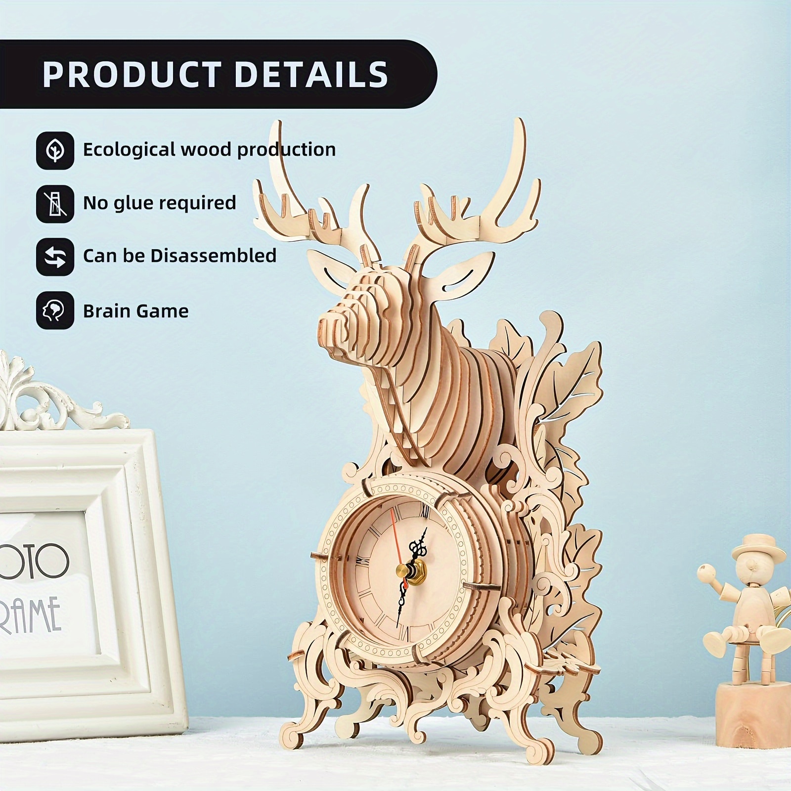 KaayeeWood Puzzle 3D in legno per adulti, orologio da parete con puzzle, kit di modellini in