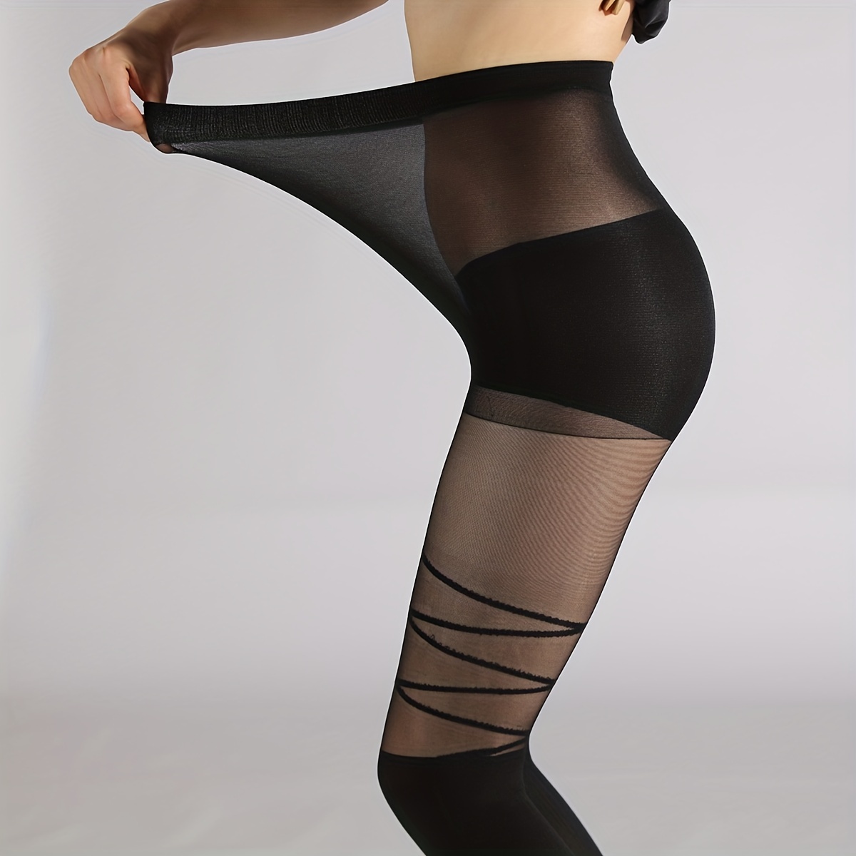 Sheer Black Criss Cross Pattern Hosiery Tights 