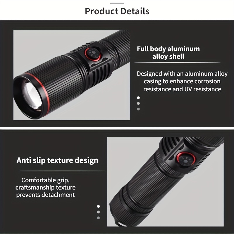 Zoom Strong Light Flashlight Rechargeable Non-Slip Led Flashlight