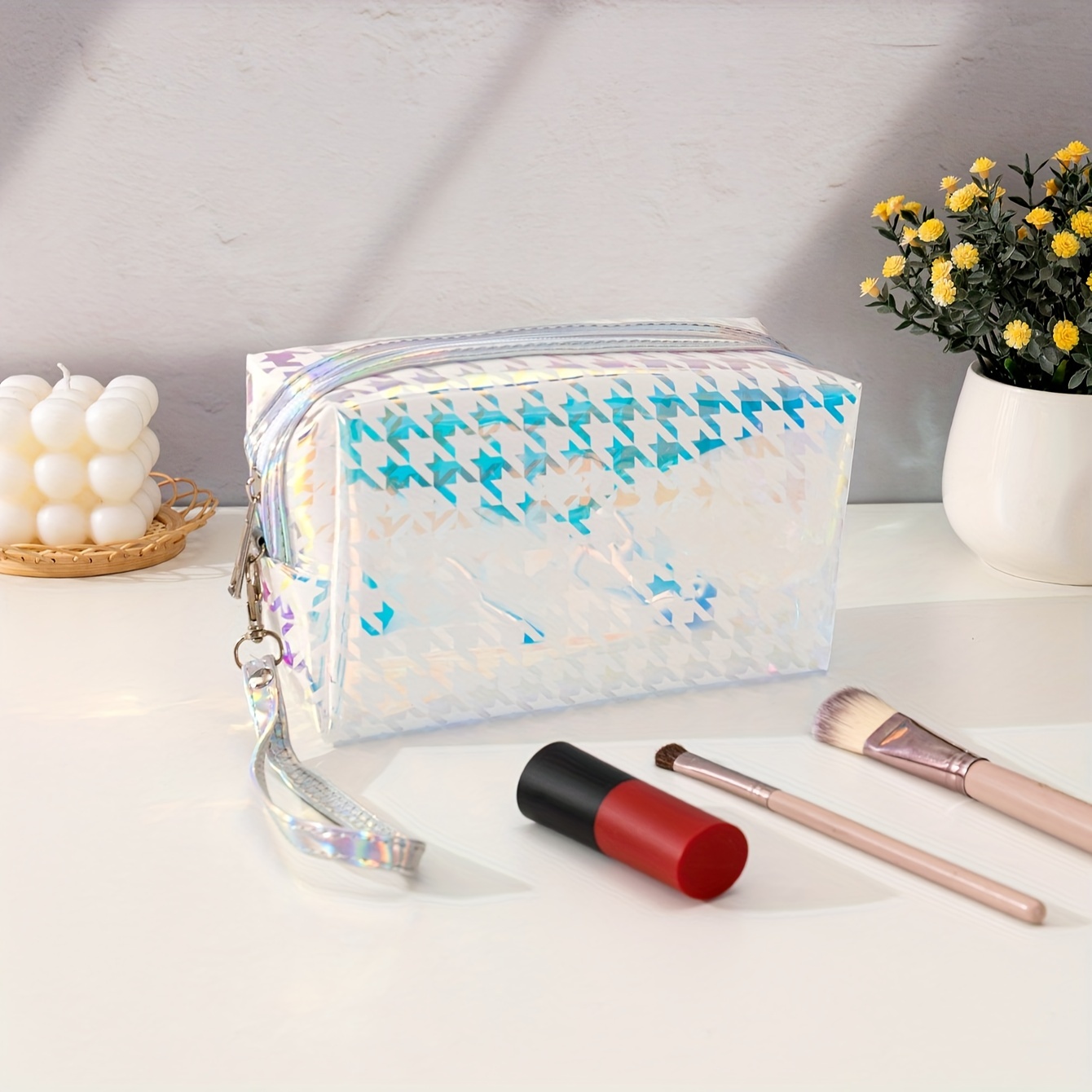 Makeup Bag,1Pc Geometric Print Pu Square Makeup Bag Makeup Bag Organizer  Makeup Brush Bag Cosmetic Bag