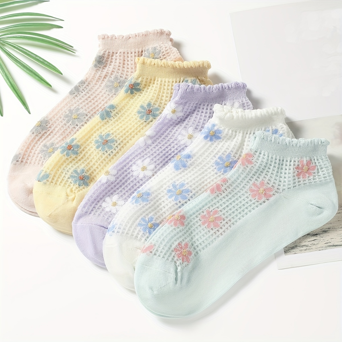 Sweet Cute Ankle Socks Lettuce Trim Textured Cotton Ankle - Temu
