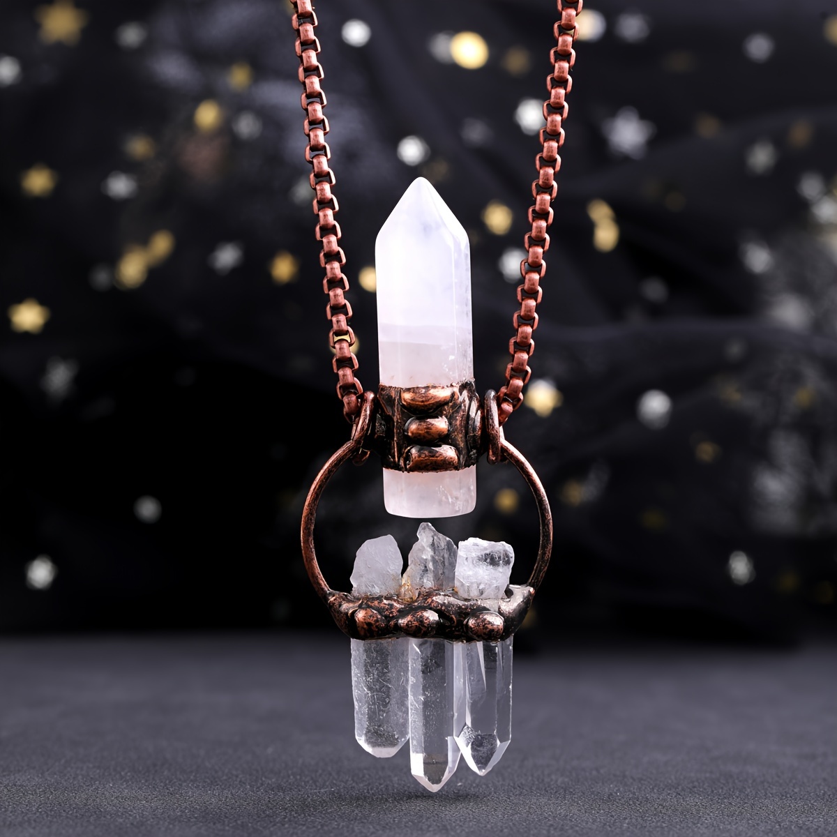 1pc Copper Irregular White Crystal Natural Stone Necklace, Fashion Crystal Pendant Necklace for Men,Temu