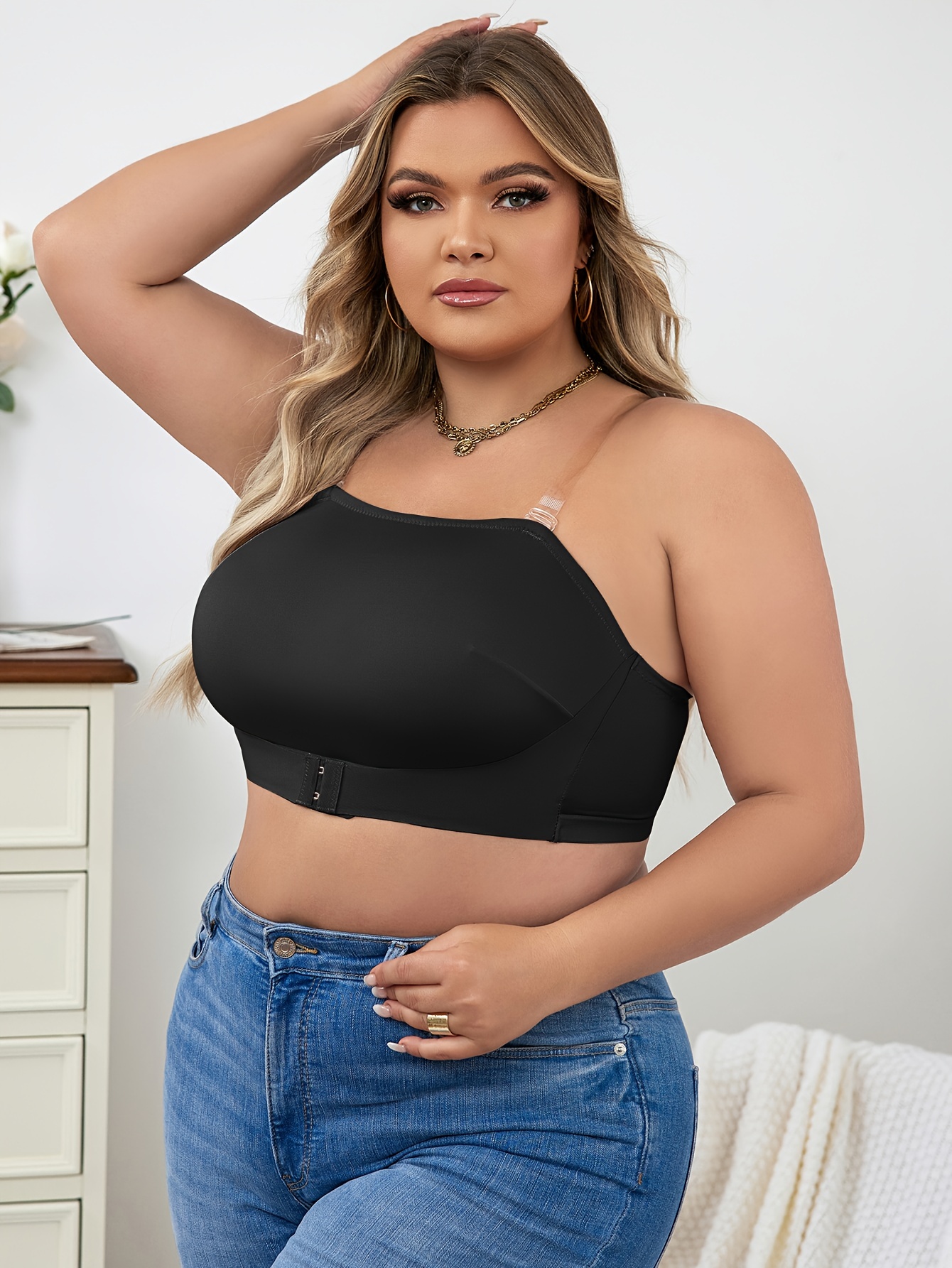 Plus Size Simple Bra Women's Plus Closure Front Anti slip - Temu