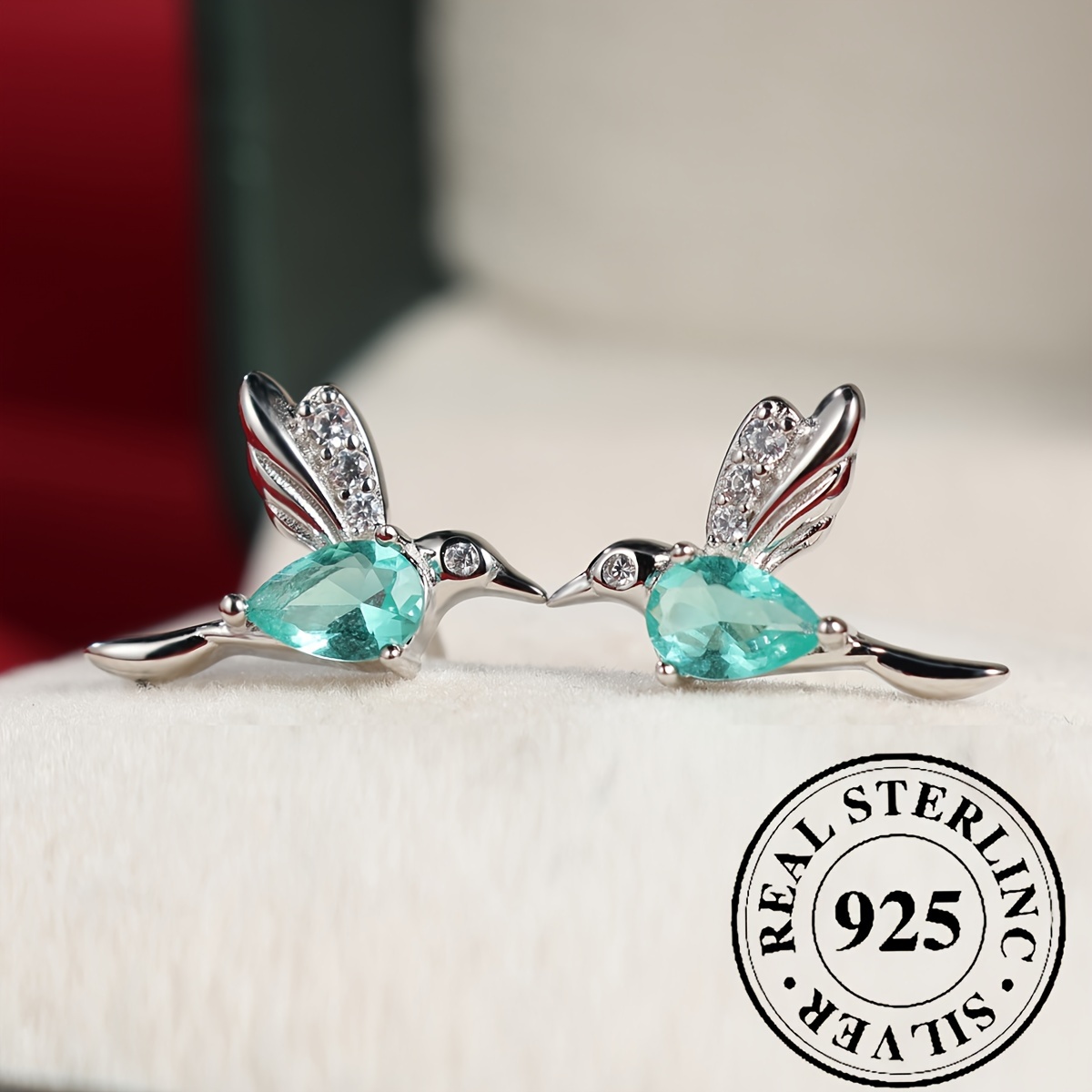 

Exquisite Hummingbird Shaped Stud Earrings 925 Sterling Silver Hypoallergenic Jewelry Zircon Inlaid Elegant Bohemian Style Pretty Female Gift