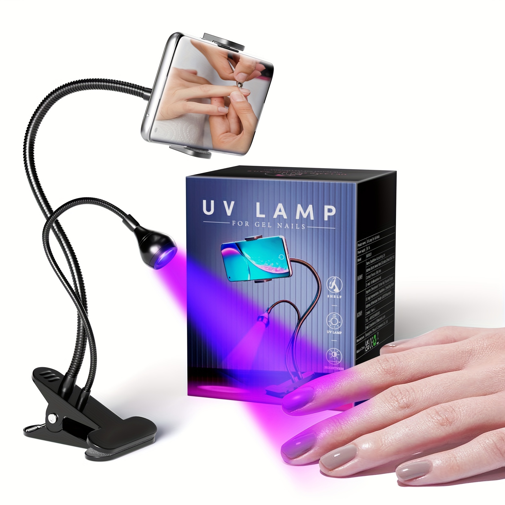 UV LED Light, 3W Flexible Gooseneck Lamp 60S Timing UV Lamp Flash Cure  Light with USB Mini Desk Light Clamp Nail Lamp for UV Gel Nail, UV Glue  Curing