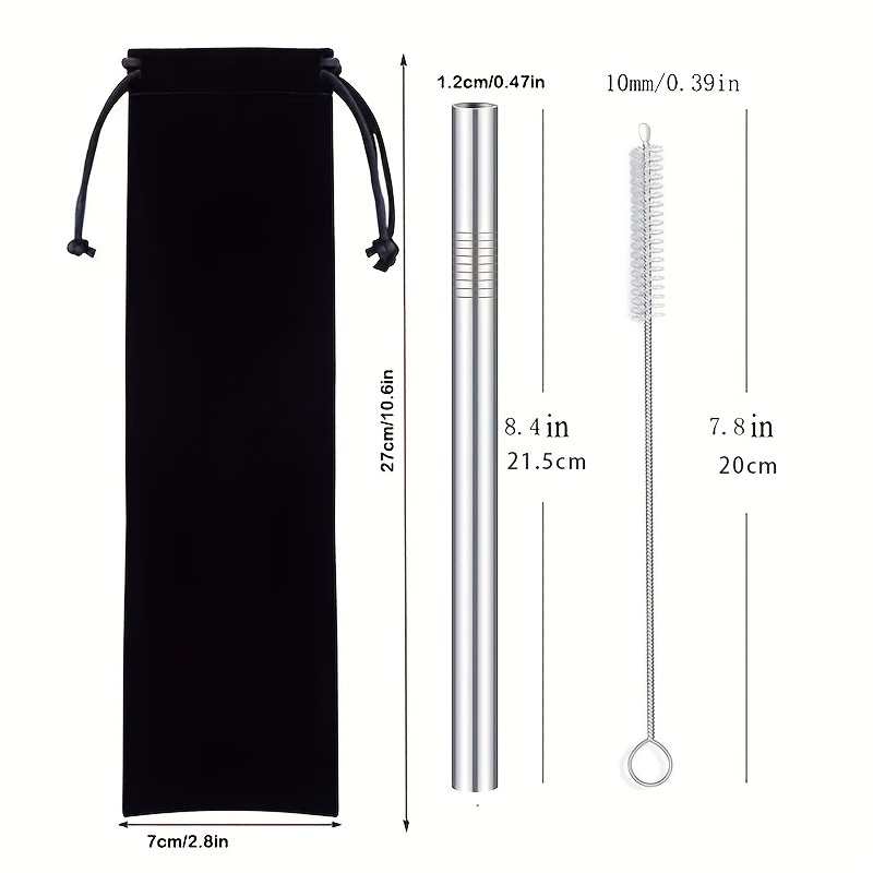 Reusable Smoothie Straw, 0.47'' Extra Wide Stainless Steel Straw