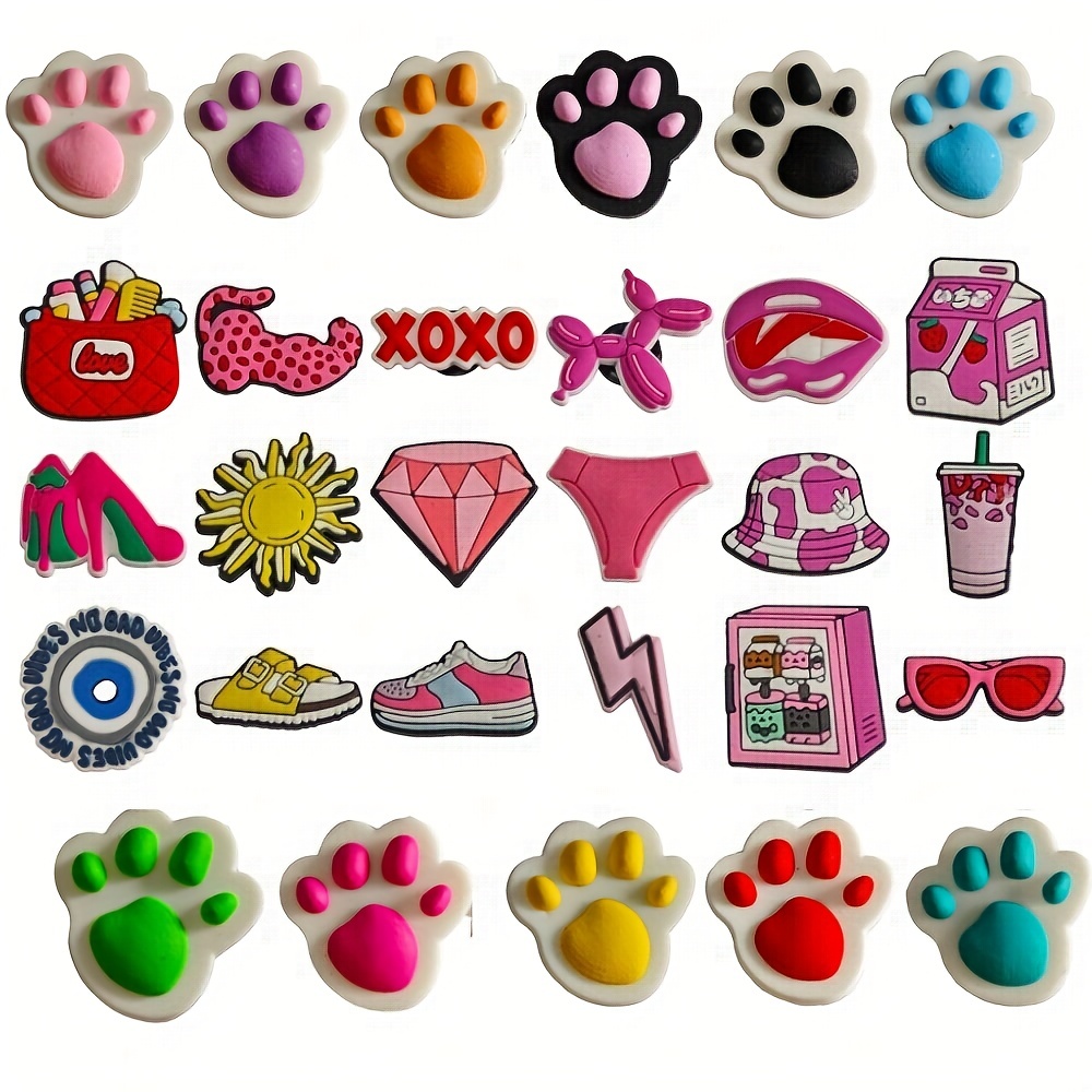 Charms Pink Preppy Shoe Charms PVC Shoe Pins Shoe Decorations Fashion Clog  Pins Shoes Charms for Shoe Sandals Bracelets Girls Women Charms for Shoe