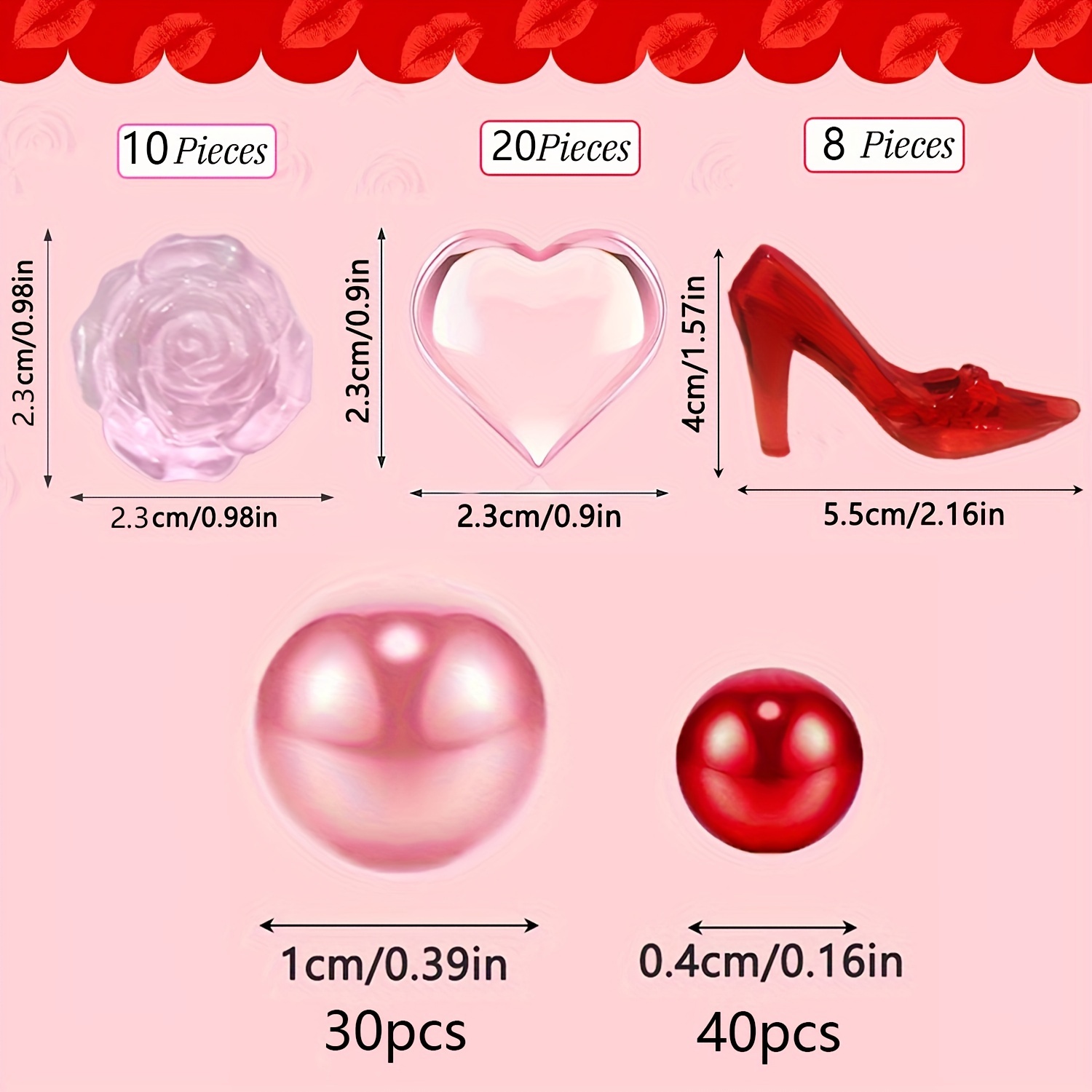 Valentine's Day Vase Stuffers Pearl Heart Plastic Lips High - Temu