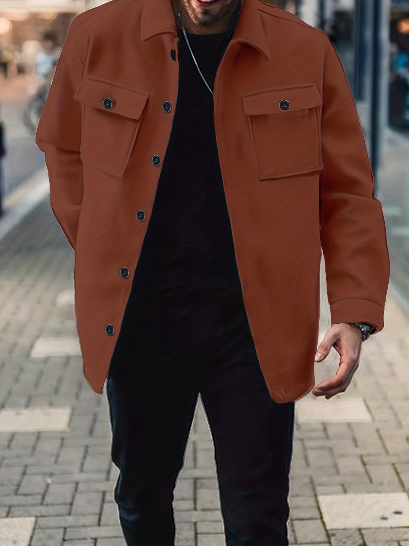 Men's Fashion Solid Fleece Jacket Pockets Spring/autumn - Temu
