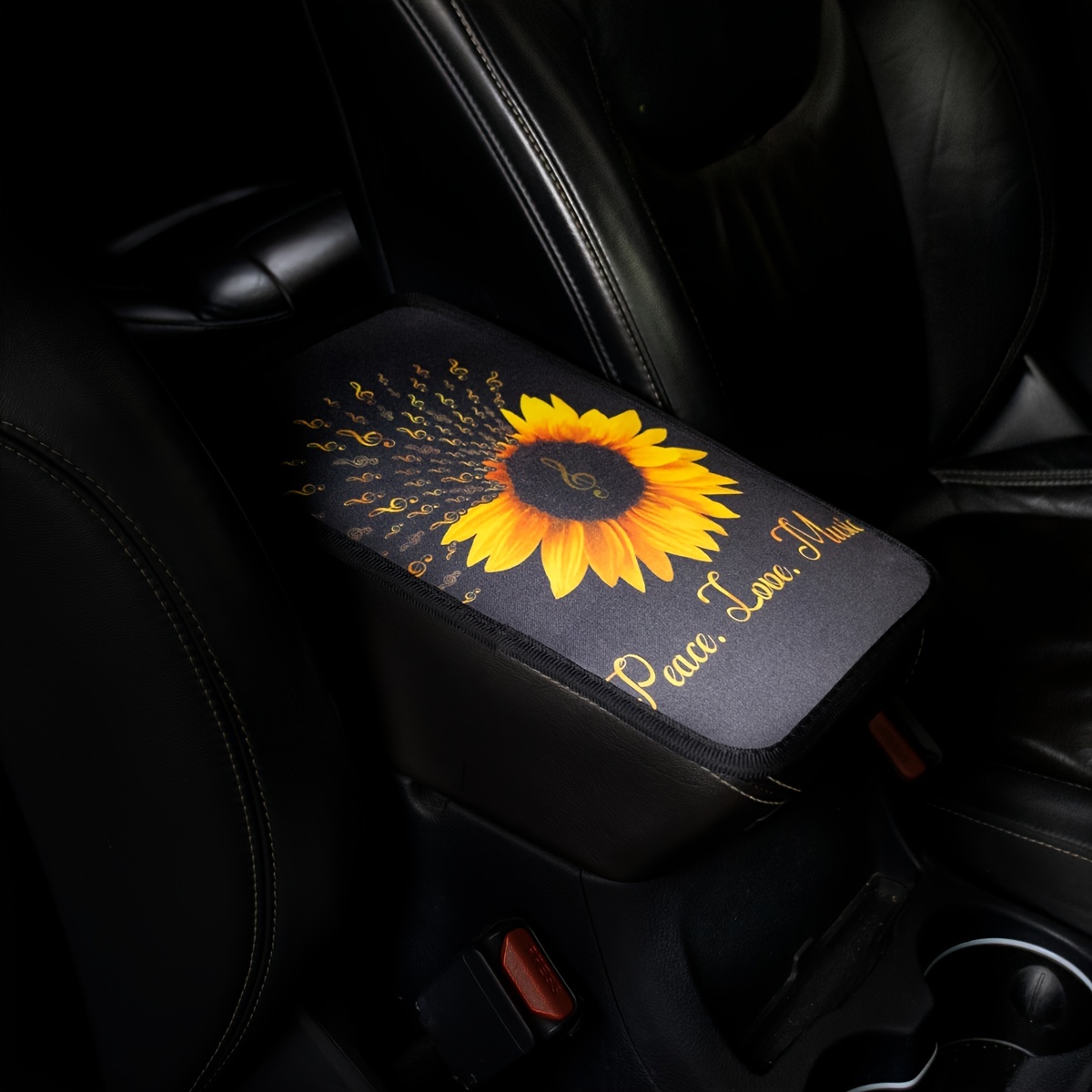 1pc Sunflower Print Car Armrest Mat, Armrest Box Protector Center Console  Cover Car Decoration Accessories Universal Fit For Car SUV Truck