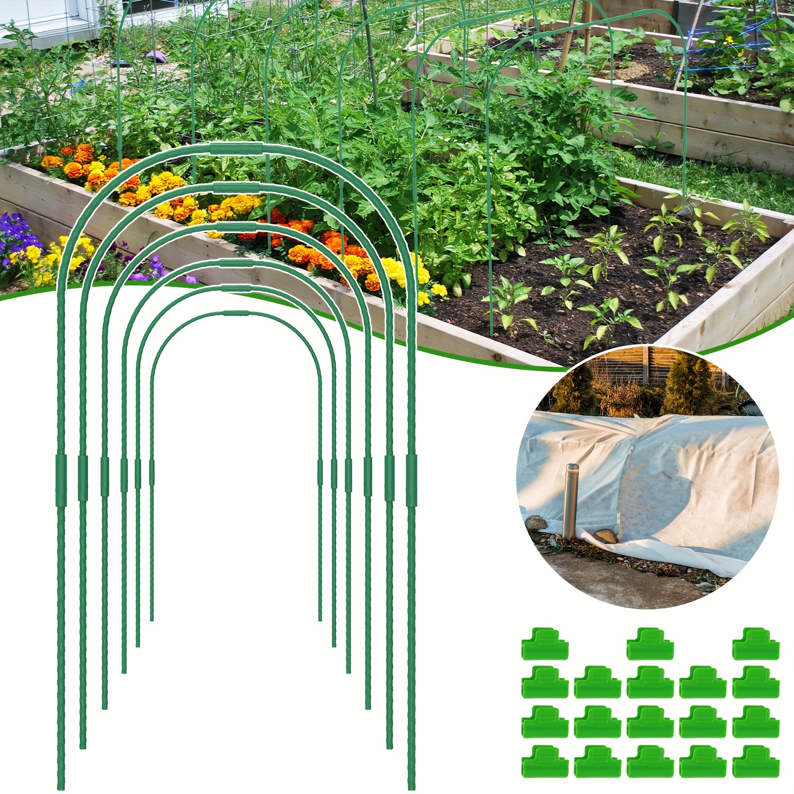 Cerceaux Jardin pour Filet Serre Surélevé Tunnel Cadre avec Pinces