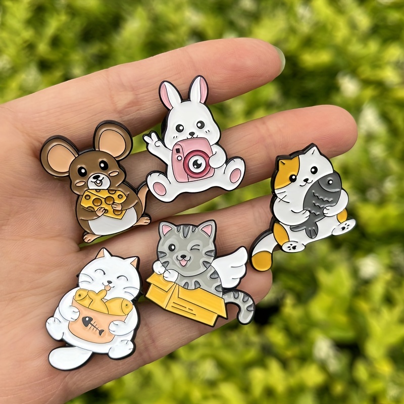 Creative Cute Cartoon Cat Fish Rabbit Diy Pin Badge - Temu