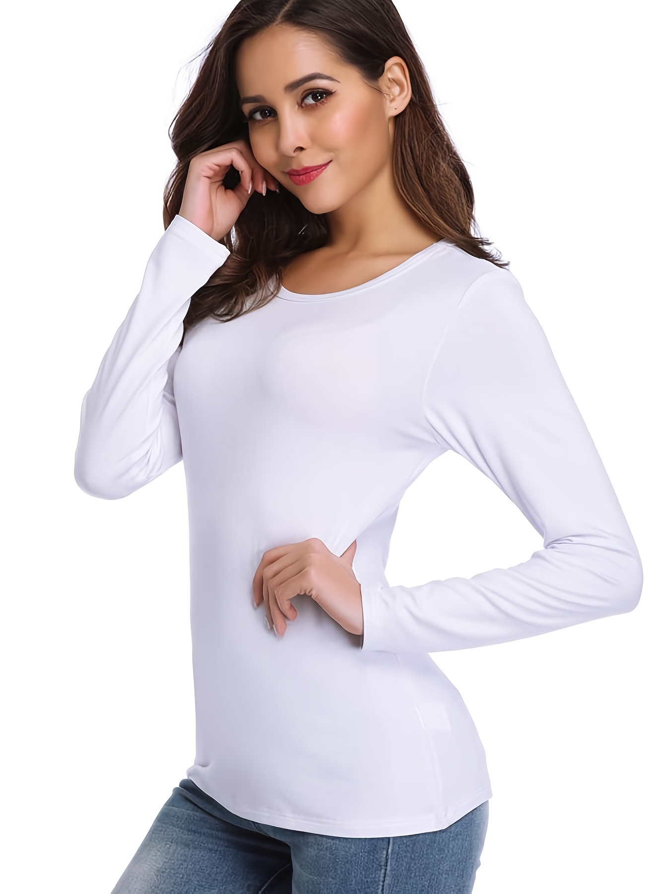 Solid Crew Neck T-shirt, Casual Long Sleeve Lim Top For Spring & Fall, Women's Clothing