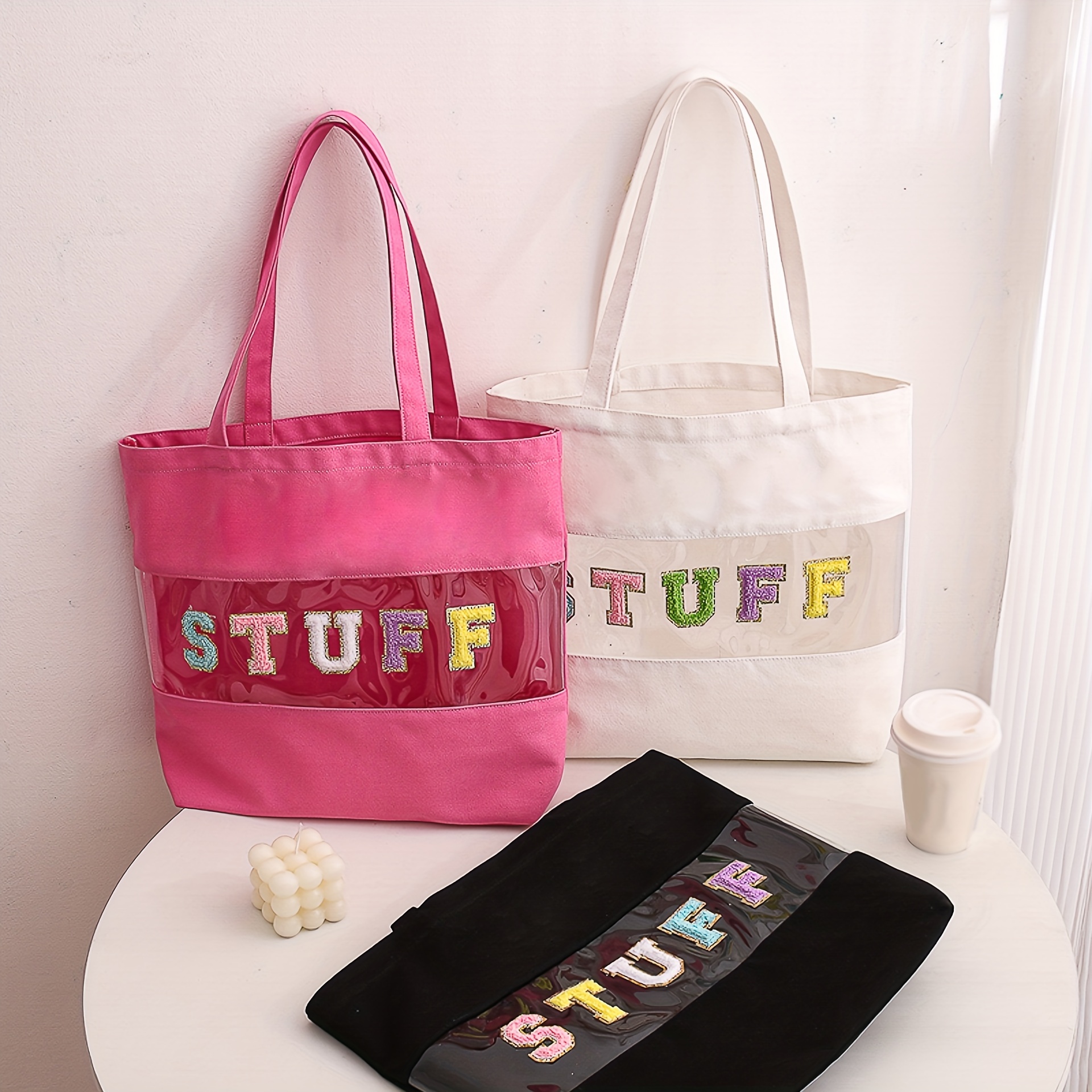 Canvas shopper with embroidered logo in Pink