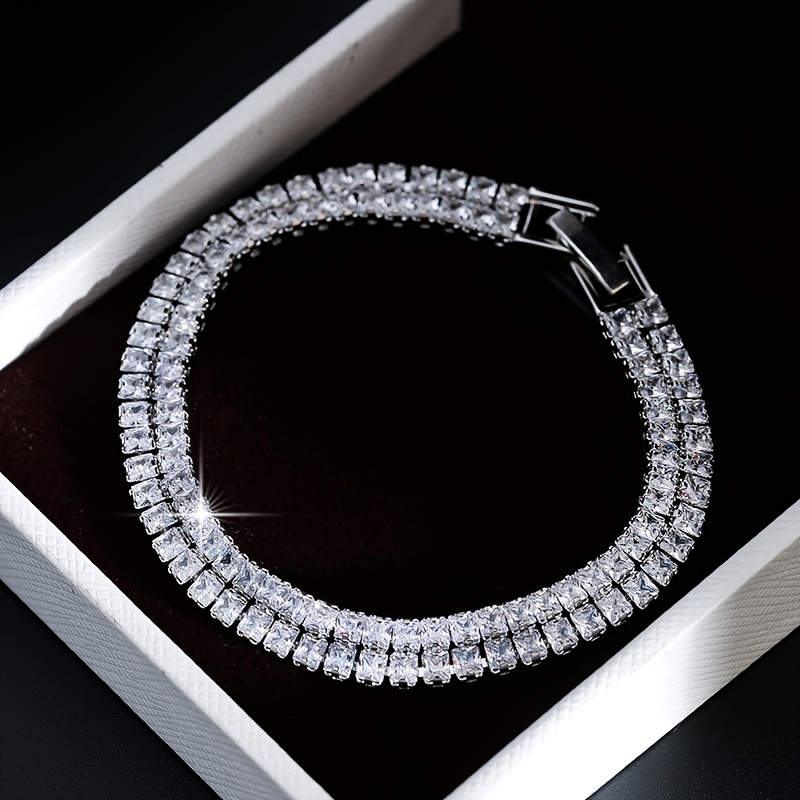 Two Rows Tennis Bracelet with Cubic Zirconia