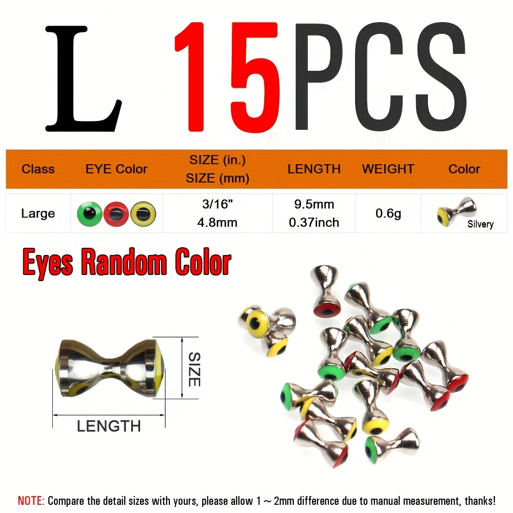 15pcs Dumbbell-shaped Eyes, Fly Tying Materials, Pseudo Eyes, Brass Barbell  Eyes, 3 Colors Shipped Randomly