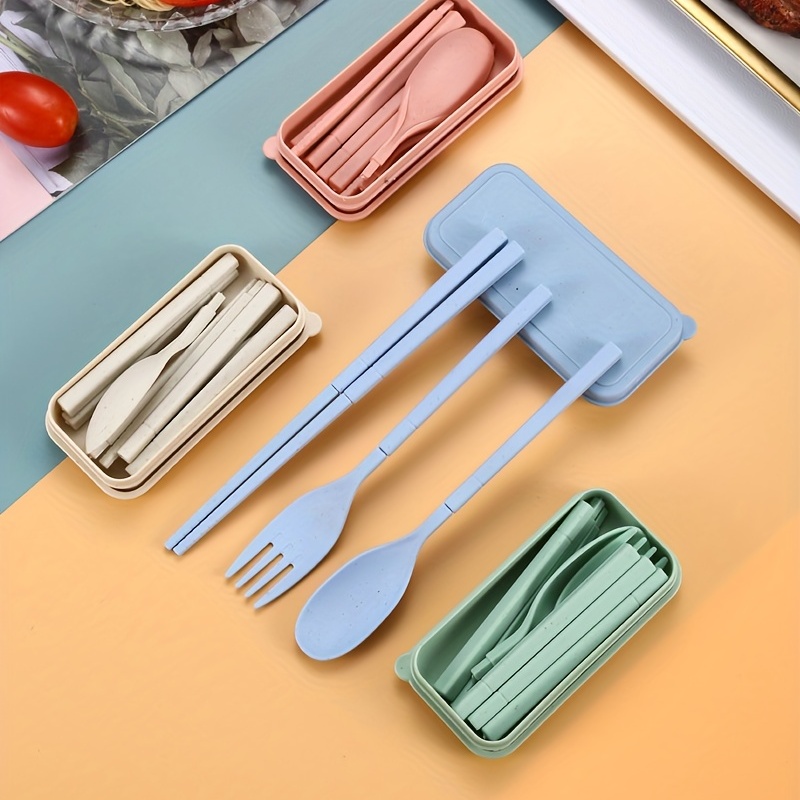 Portable Cutlery Set, Reusable Travel Utensils, Wheat Straw Flatware Set,  Camping Silverware With Case, Tableware, Knife, Spoon, Fork, For Lunch Box  Workplace Camping School Picnic - Temu