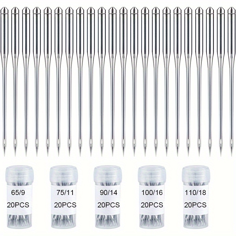 

100pcs Sewing Machine Needles Universal Regular Point Needles For Singer Brother, Assorted Sizes Hax1 65/9, 75/11, 90/14, 100/16, 110/18
