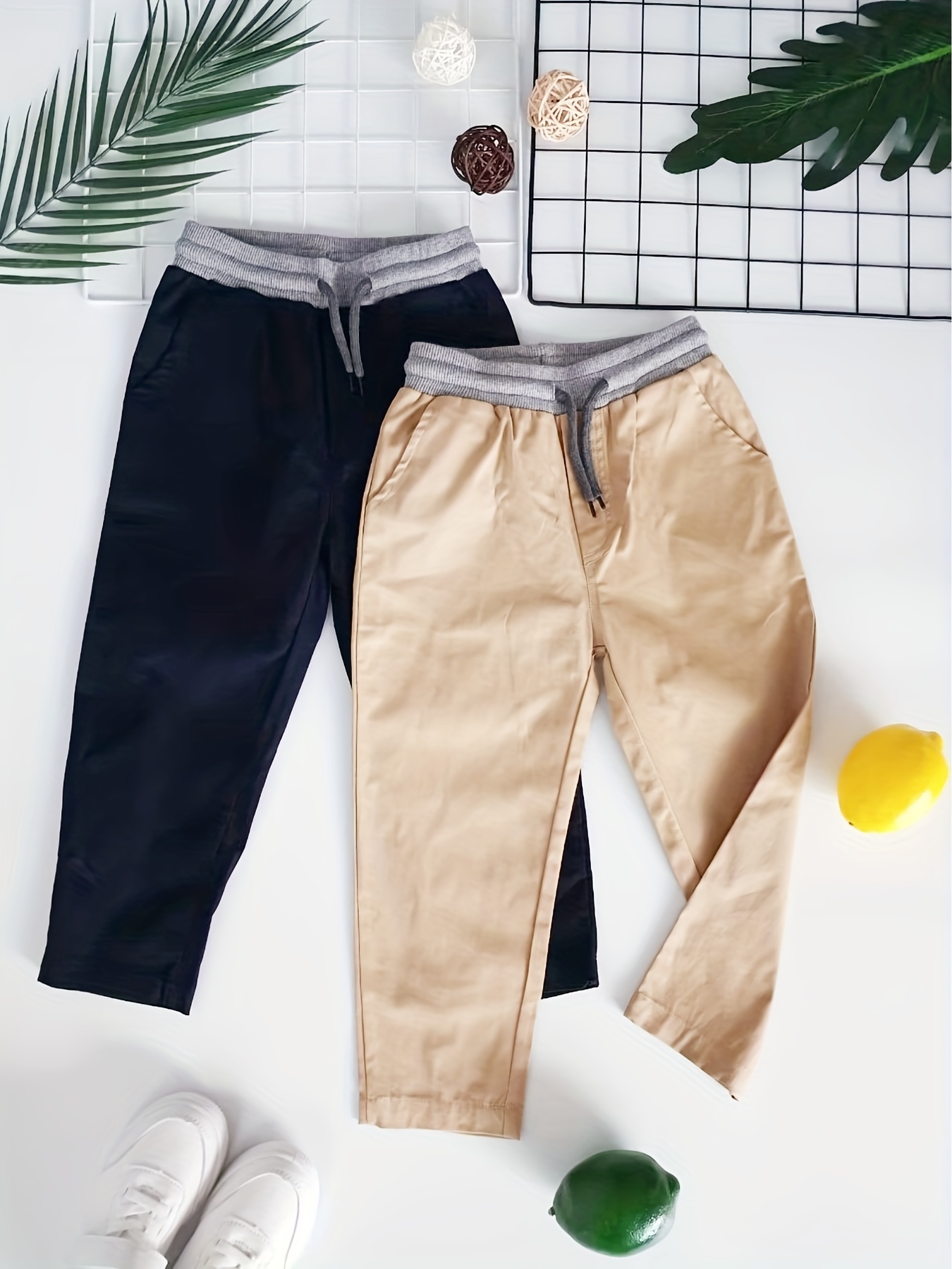2pcs Pantalones Suelto Color Sólido Casuales Niños - Temu