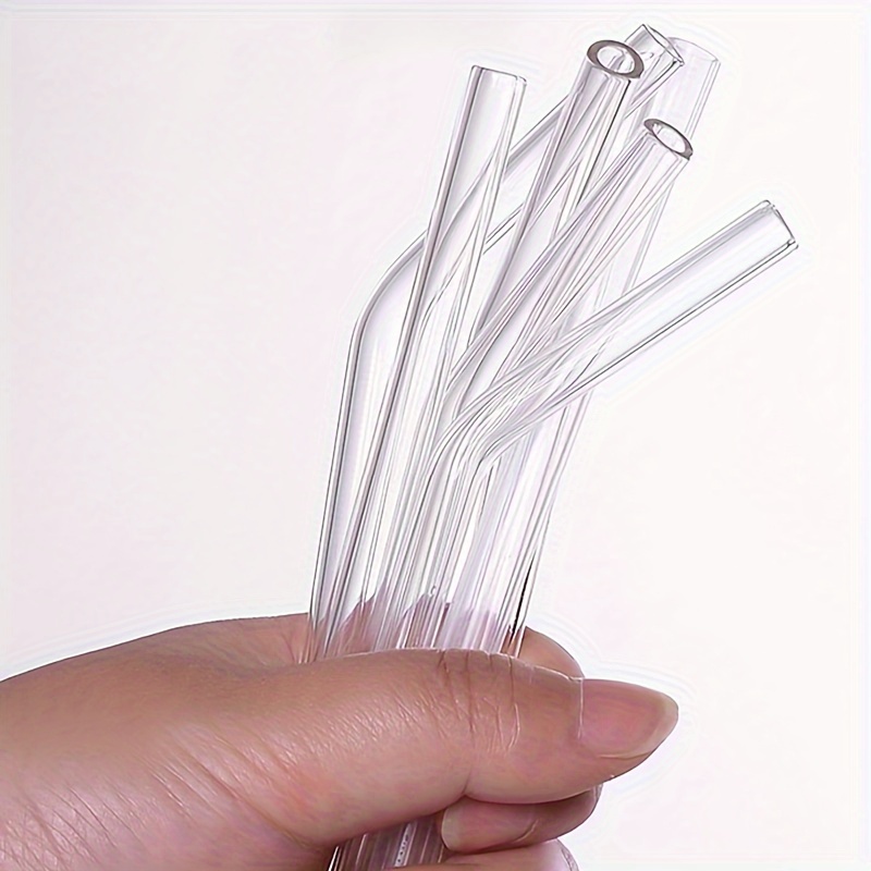 WDhomLT 6pcs Glass Straws Drinking Reusable Curved Glass Straws Reusable  Straws Dishwasher Safe High Borosilicate Glass Straws Reusable Straws Glass