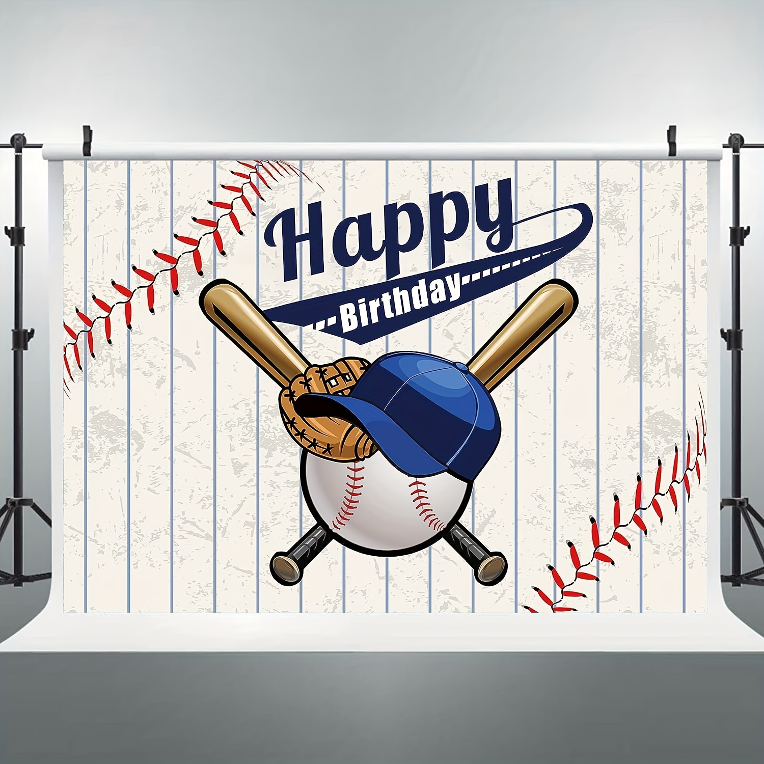 ベースボールハッピーバースデーバックドロップ、バースデーパーティー写真背景装飾、ベースボールテーマバナー、パーティープロップス