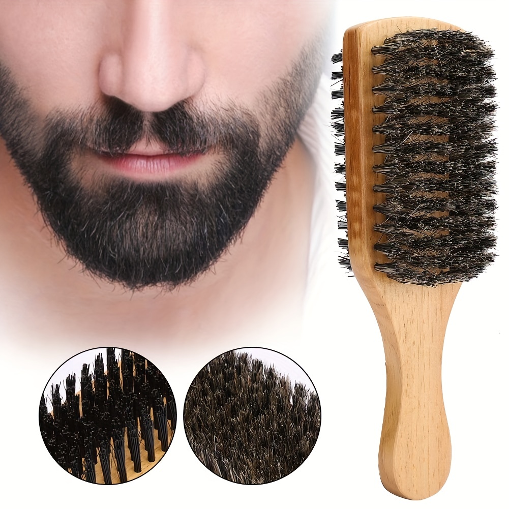 Boar Bristle Beard Brush For Men, With Medium Hard Bristles To