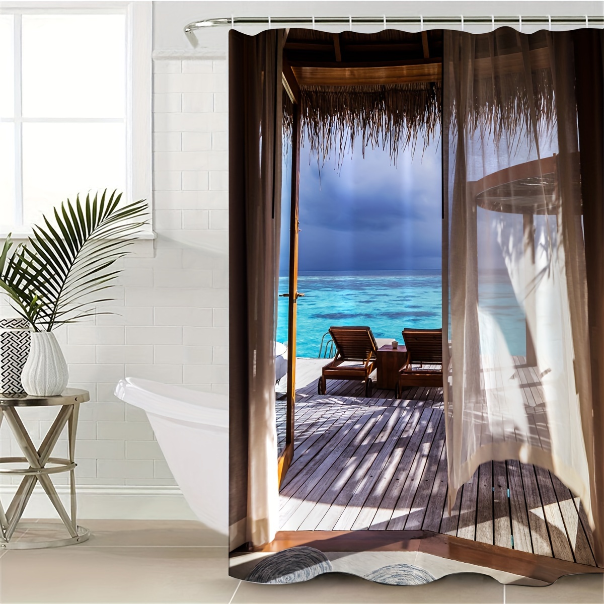 Sea View Room And Sea View Pattern Shower Curtain Waterproof - Temu