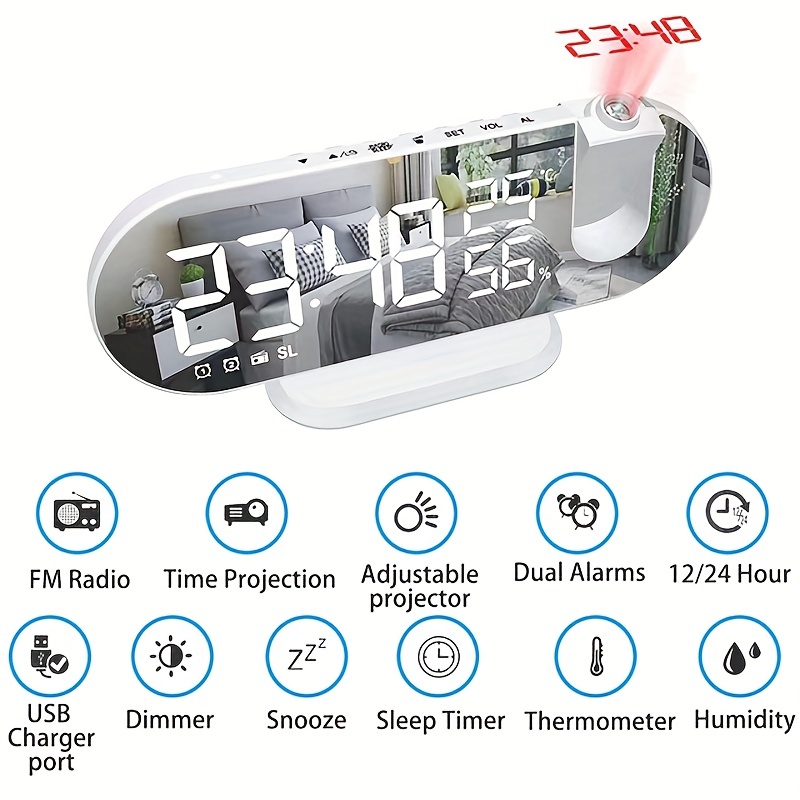  Reloj despertador infantil para dormitorio, reloj digital con  espejo con 8 luces nocturnas RGB, 0% -100% regulable, ayuda para dormir, 8  sonidos de sueño, alarma dual, repetición, cargador USB, regalo ideal