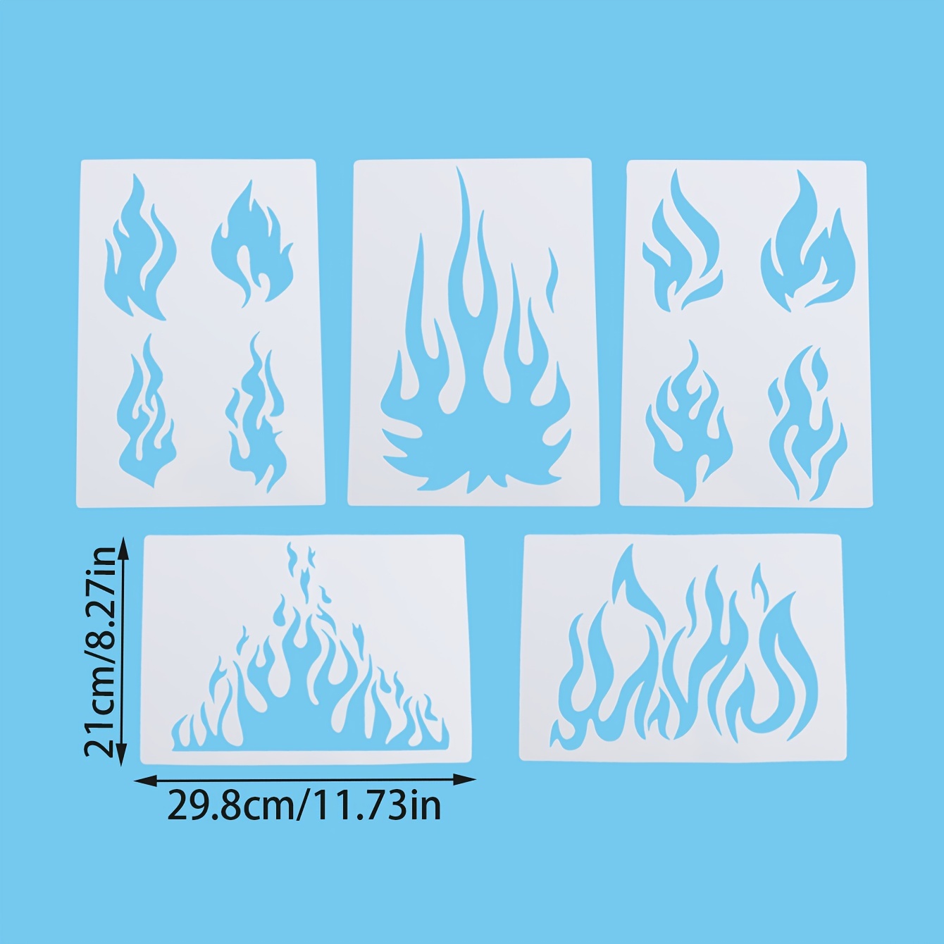 8PCS Flame Stencil Fire Airbrush Stencils for Shoes Reusable Airbrush Flame  Template for Wood Sign Clothes Arts Window Wall Crafts Home Decor (Fire)