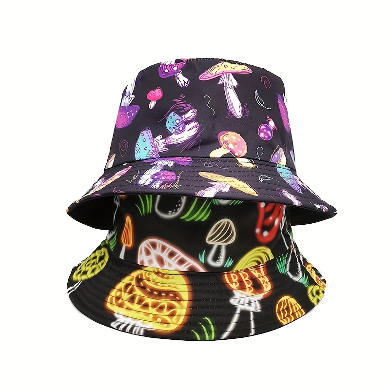Colorful Mushroom Print Bucket Hat Spring Summer Outdoor Sun Protection Hat