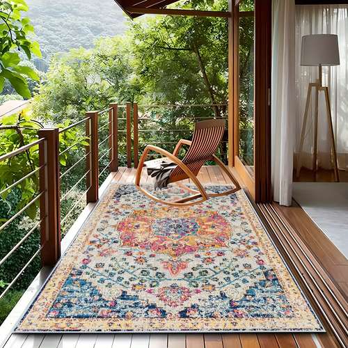 1pc vintage boho outdoor camping rug for patio rv camping non slip stain resistant machine washable rug boho balcony picnic area rug mat outdoor indoor decor