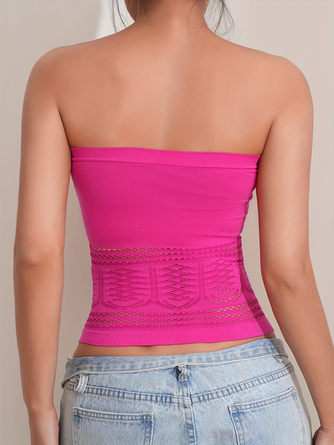 Solid Strapless Tube Tops Sexy Hollow Breathable Slim Fit - Temu