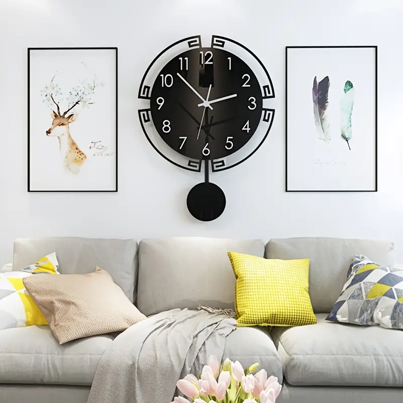 1pc household fashion clock new chinese style wall clock simple modern chinese style wall clock mute living room decorative hanging watch details 8